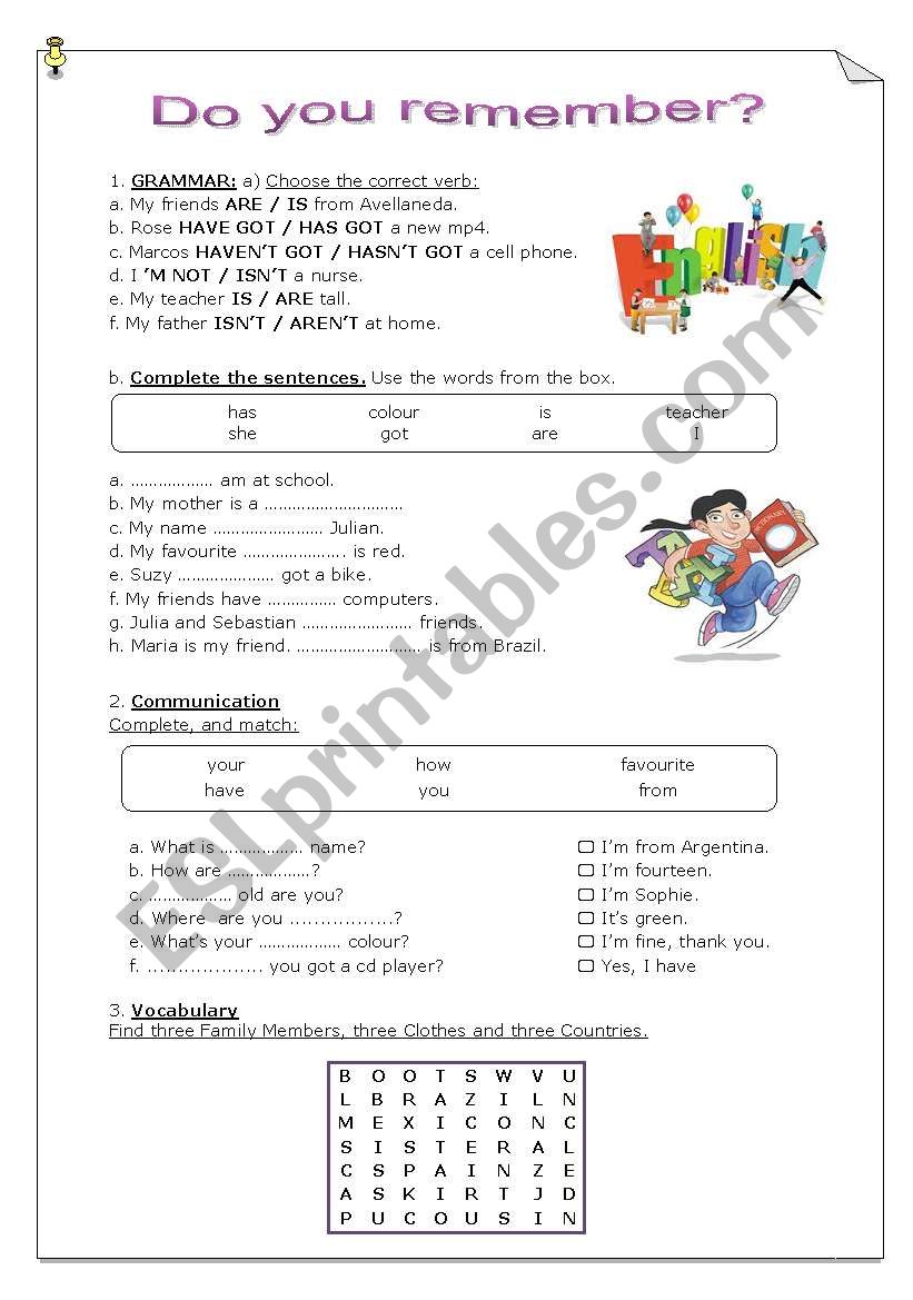 Do you remember? worksheet