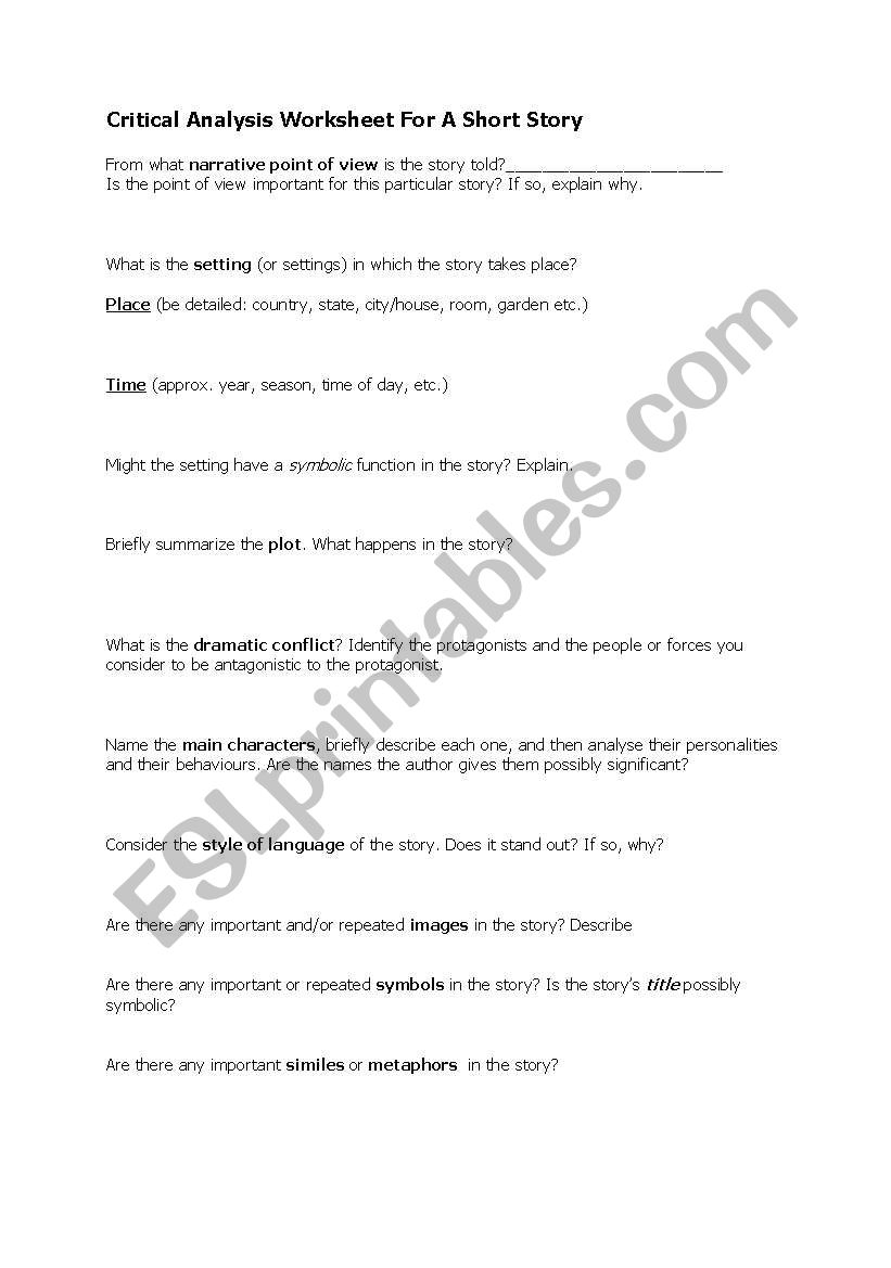 English Worksheets Critical Analysis Worksheet For A Short Story english-worksheets-critical-analysis-worksheet-for-a-short-story