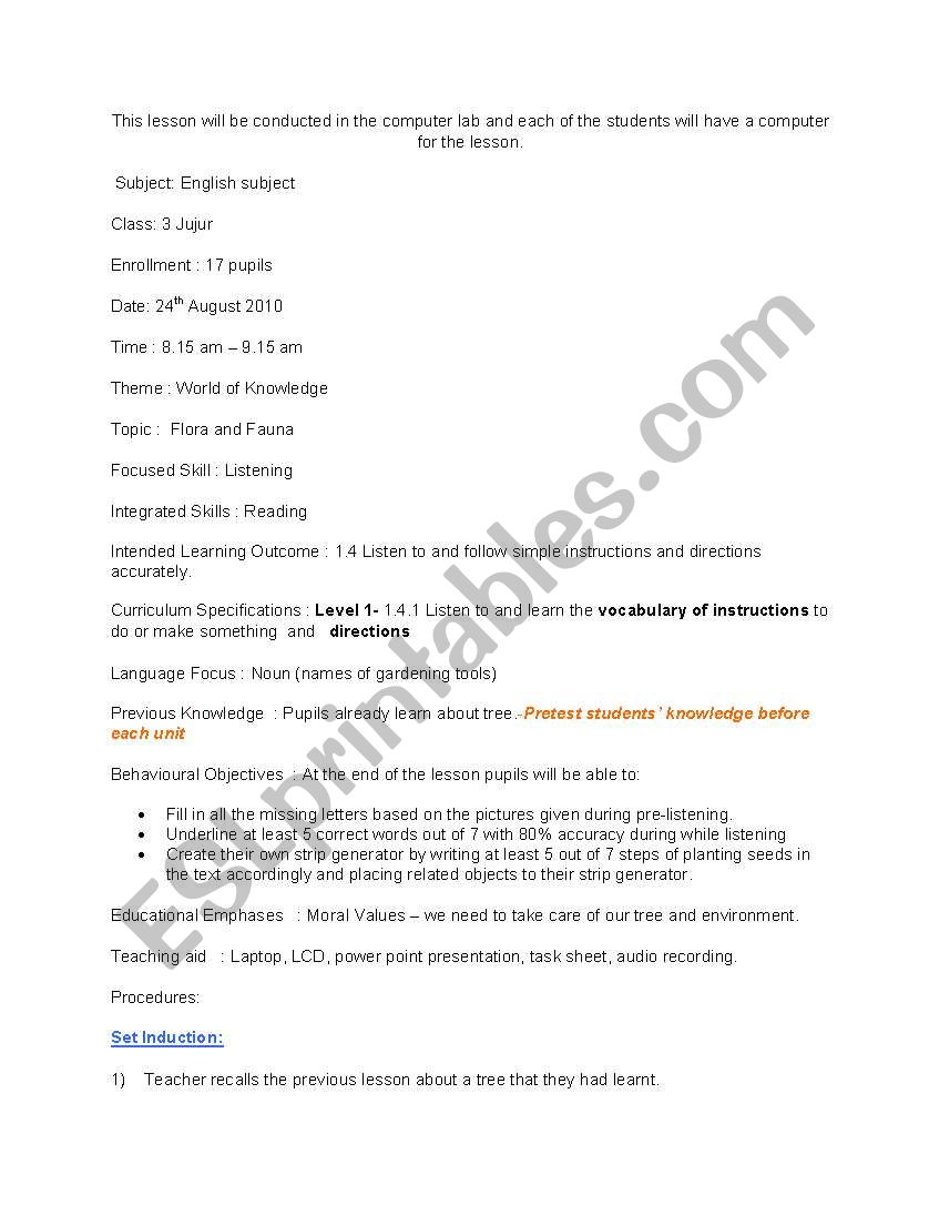 Sample Of Lesson Plan worksheet