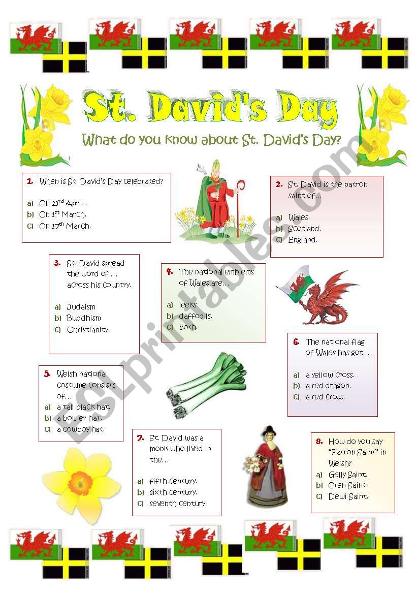 ST. DAVIDS DAY - 1st MARCH - Patron Saint of Wales