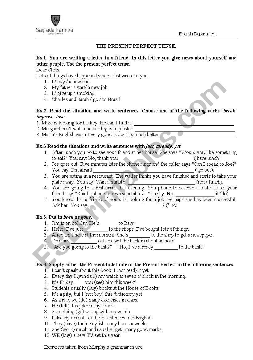 PRESENT PERFECT EXERCISES worksheet