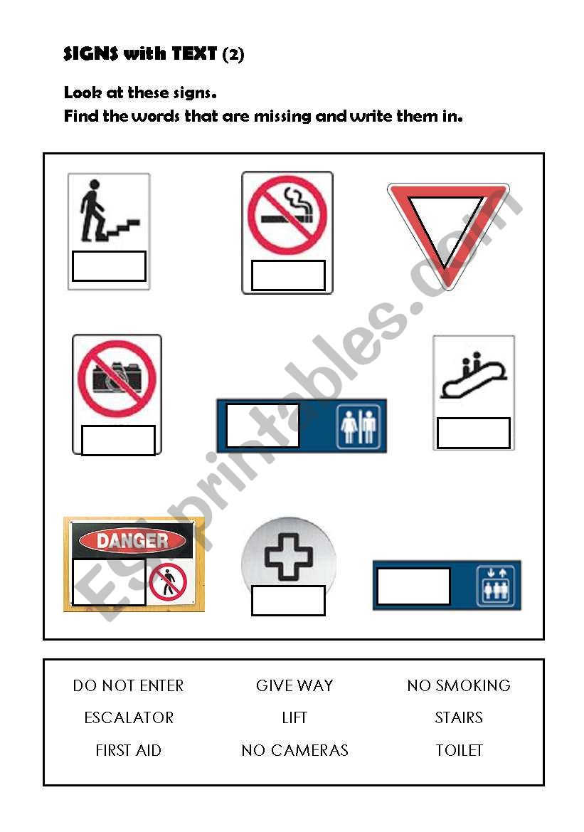 Signs with text 2 worksheet