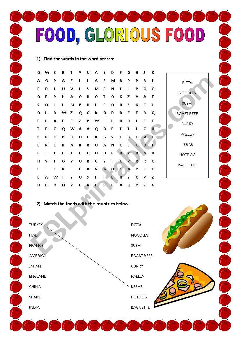 Food, Glorious Food - Word-search and matching exercise