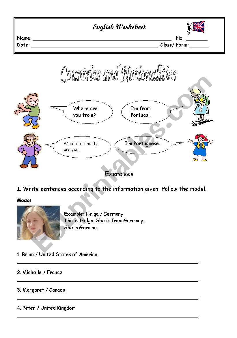 countries and nationalities worksheet