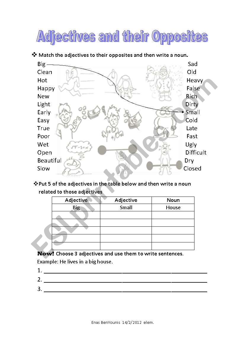 Adjectives and their oppistes worksheet
