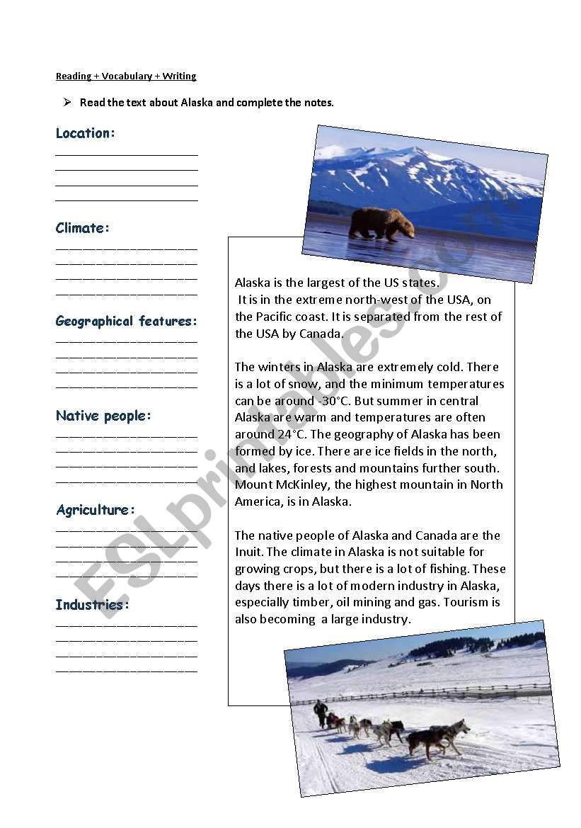 Alaska and Hawaii worksheet