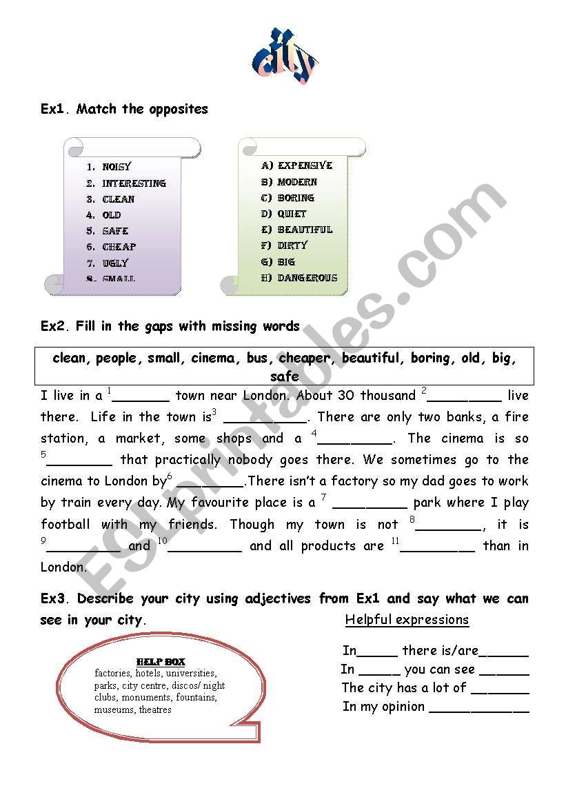 life in the city worksheet