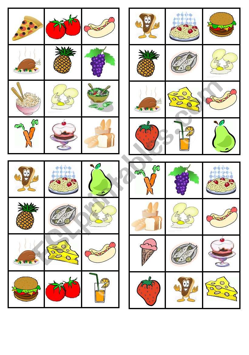 Food Bingo Cards Printable