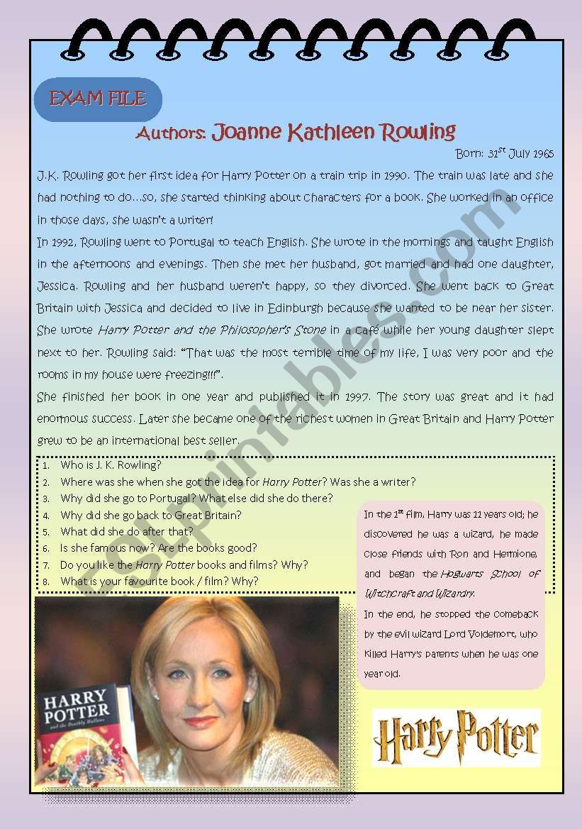 J. K. Rowling worksheet