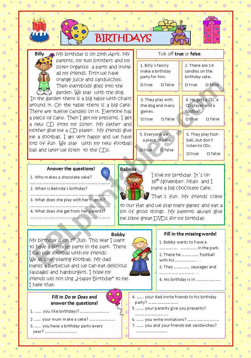 Birthdays (2 pages, +KEY) worksheet