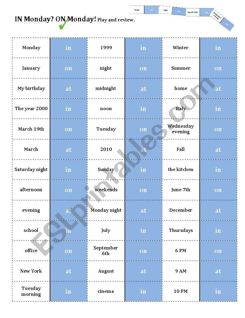 Prepositions Domino worksheet