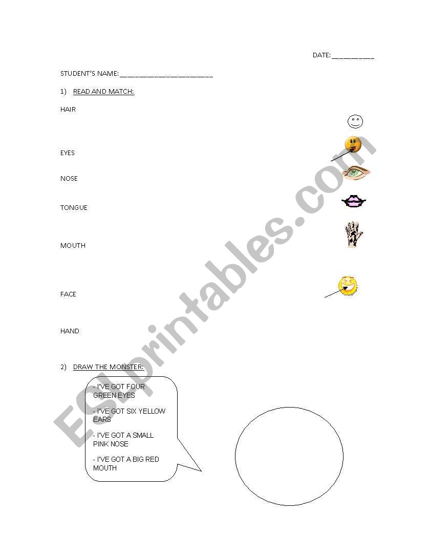 Parts of the Face worksheet