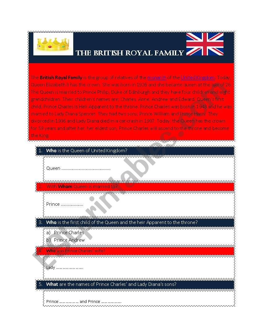 The British Royal Family worksheet