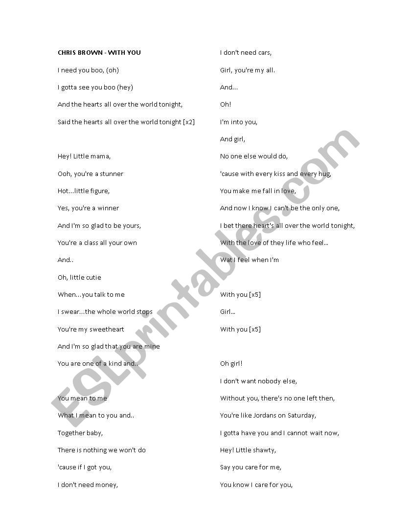 Chris Brown With you lyrics idioms practice