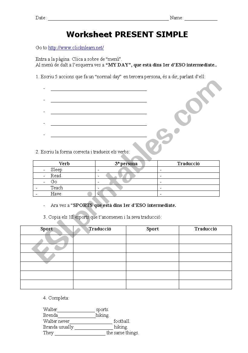 Present simple worksheet