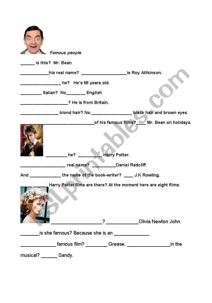 Famous people worksheet