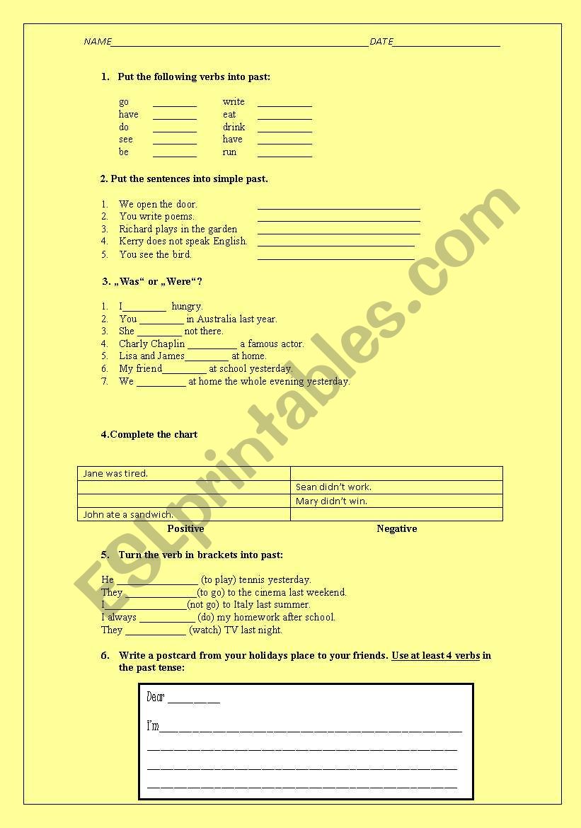 Past tense  worksheet