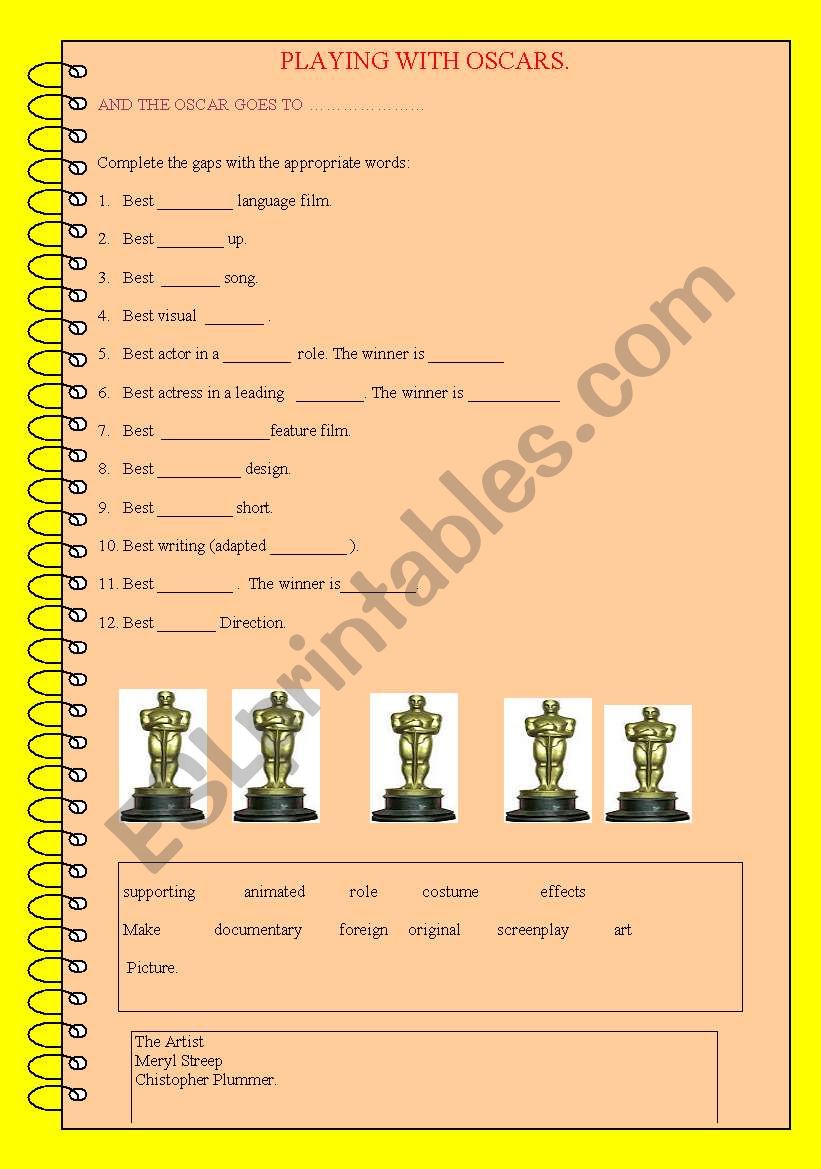 And the oscars go to... worksheet