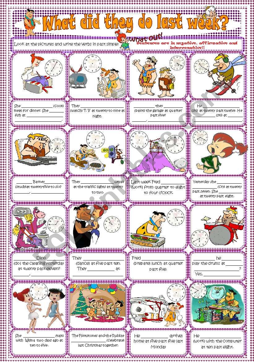Flintstones Past simple (regular verbs)