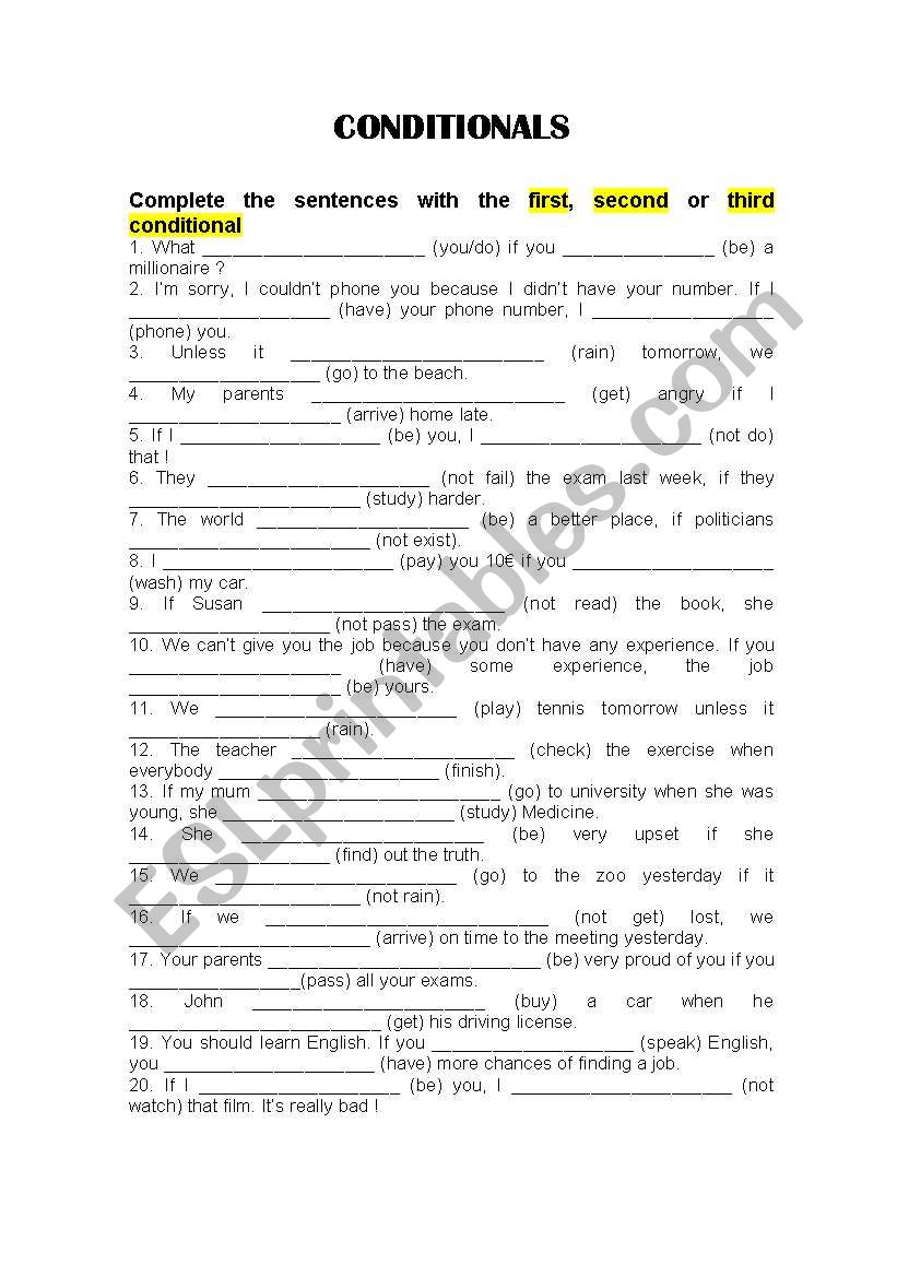 Conditionals worksheet