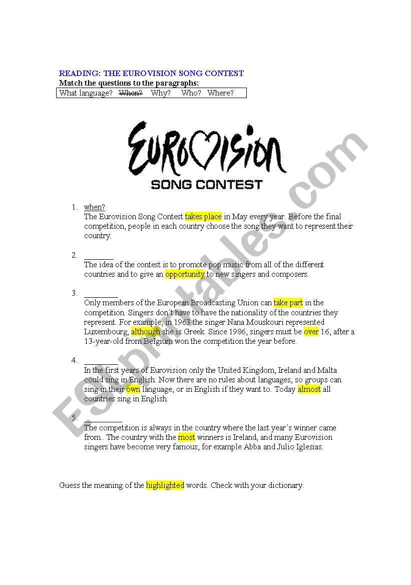 Reading: Eurovision Song Contest