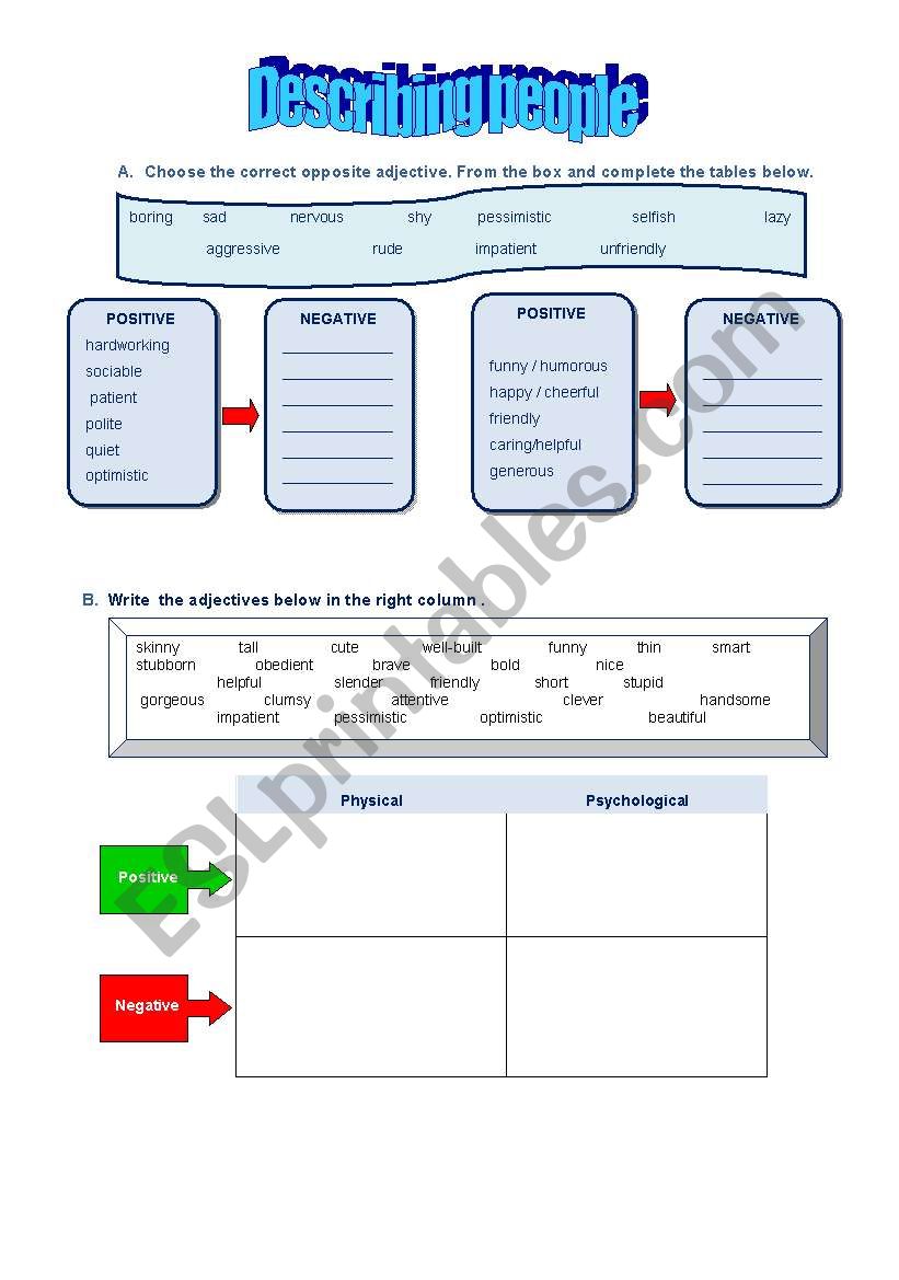 describing people  worksheet