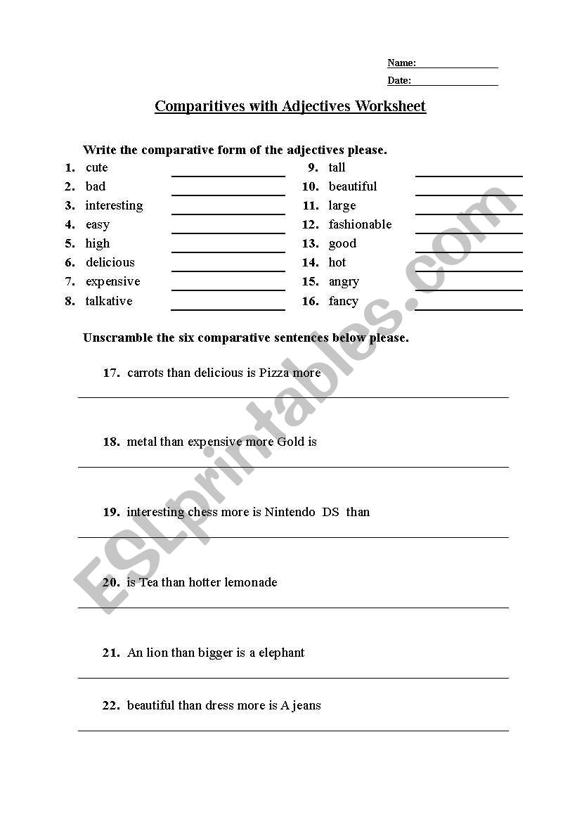 Comparatives worksheet worksheet