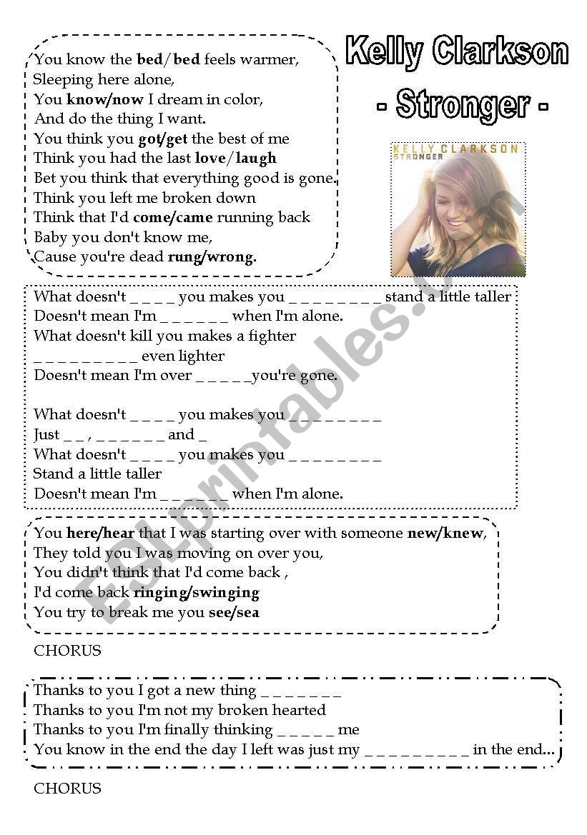 Kelly Clarkson Stronger worksheet