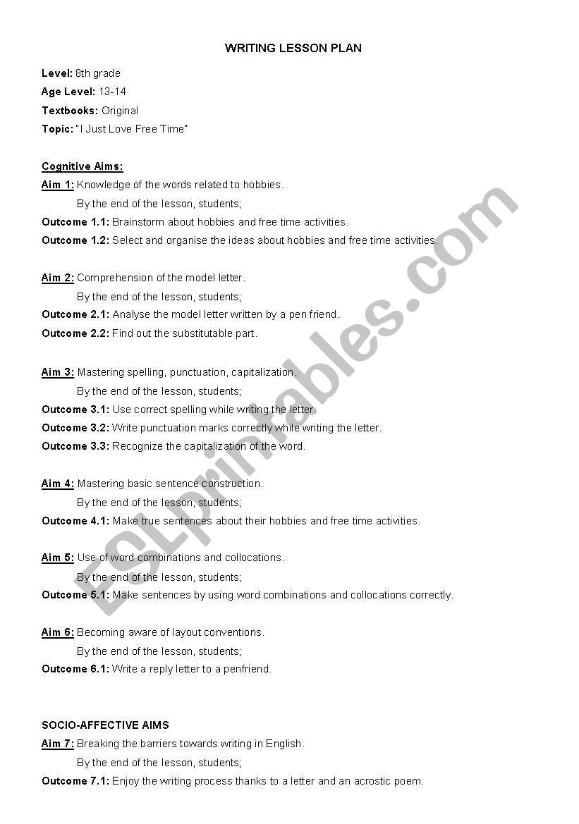 writing lesson plan worksheet