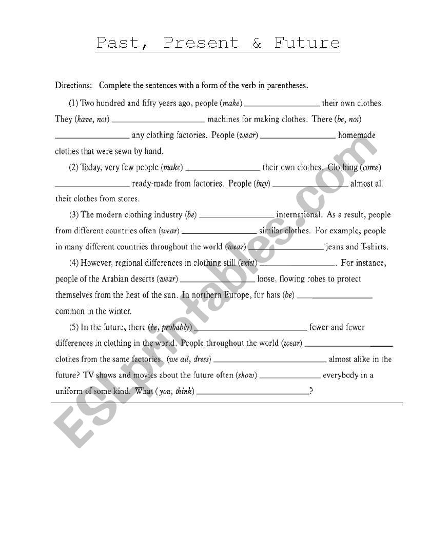 Mixed Tense Exercises worksheet