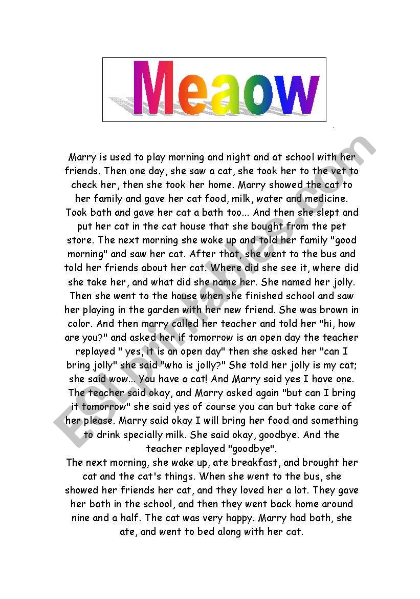 cat story worksheet