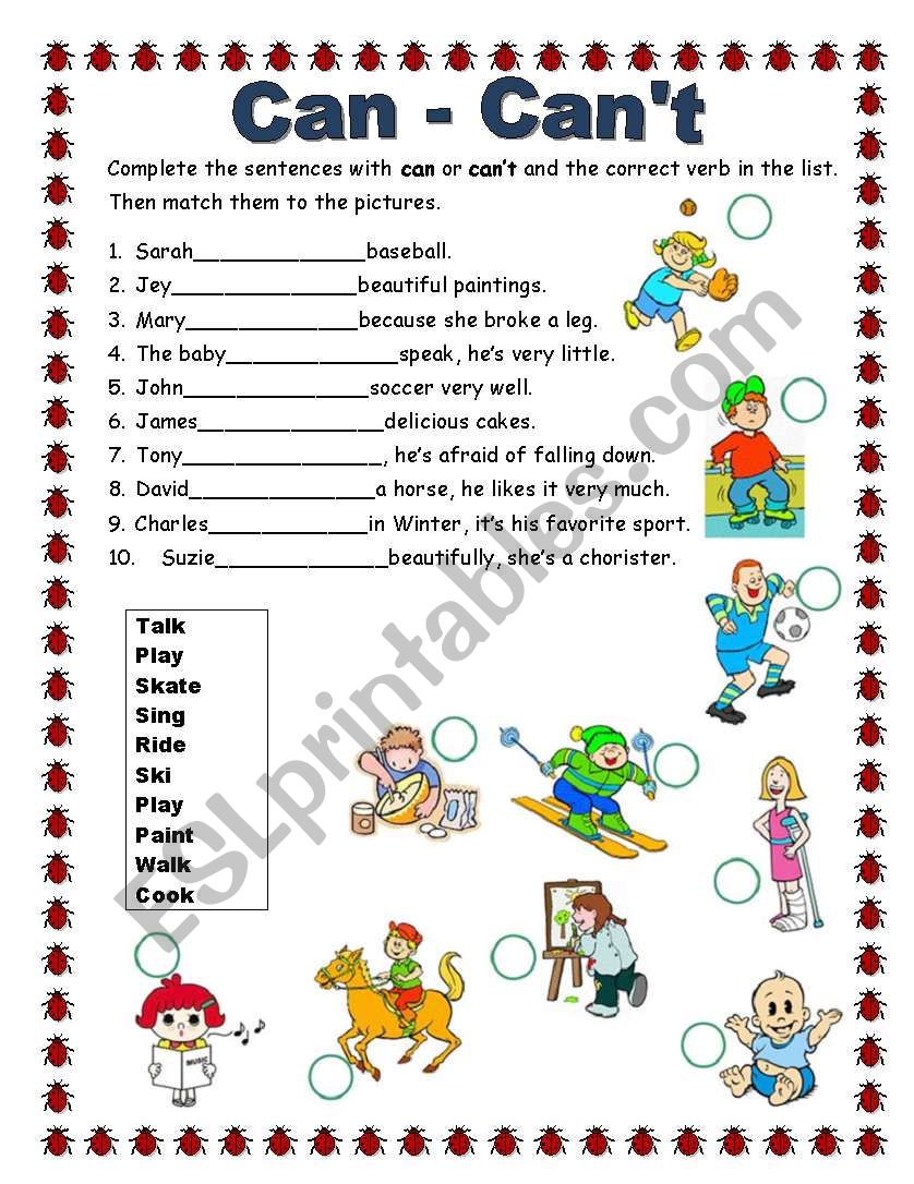 Can - Cant worksheet