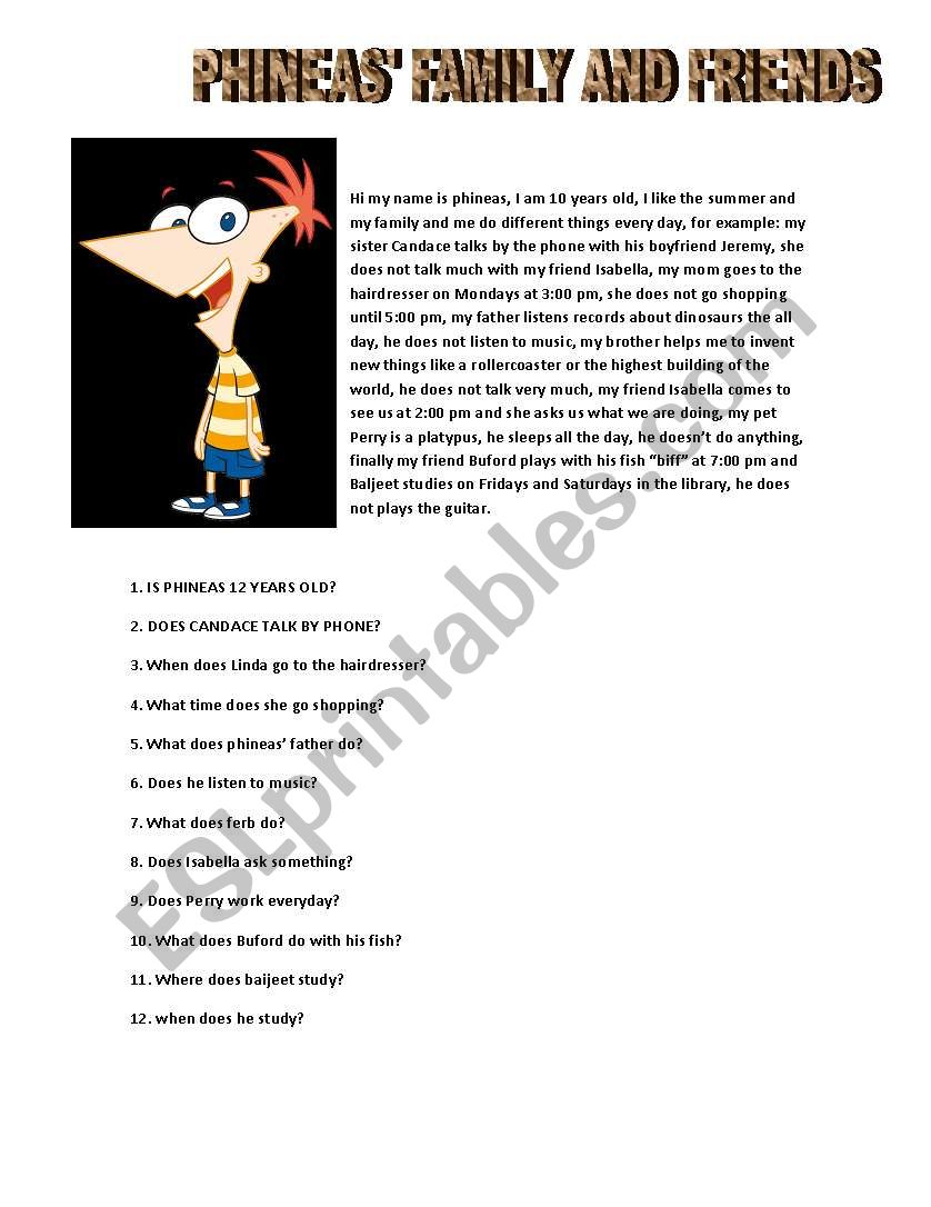 READING USING PRESENT SIMPLE PHINEAS AND FERB