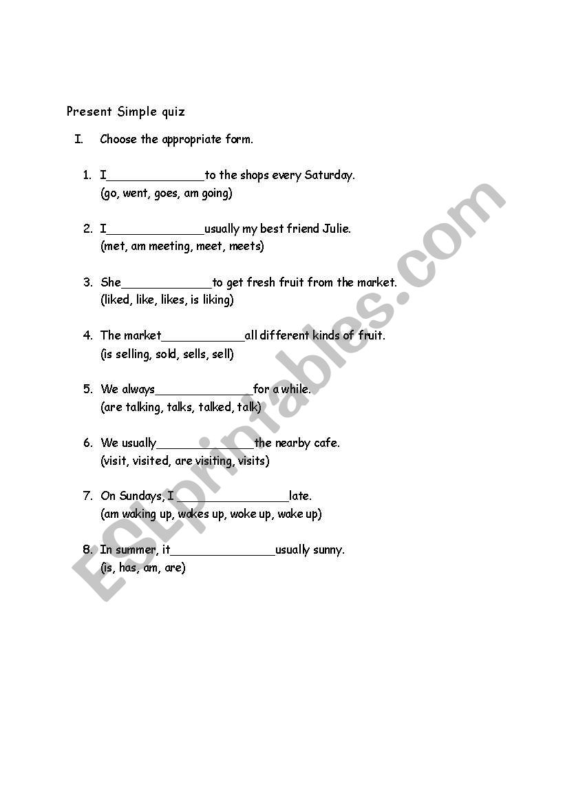 Present simple quiz worksheet