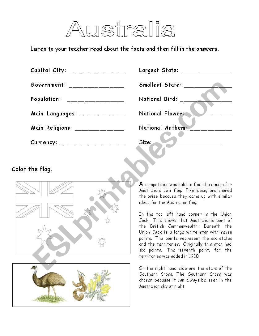 Australia worksheet