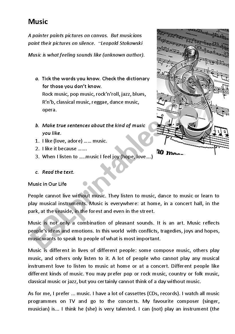 Music worksheet