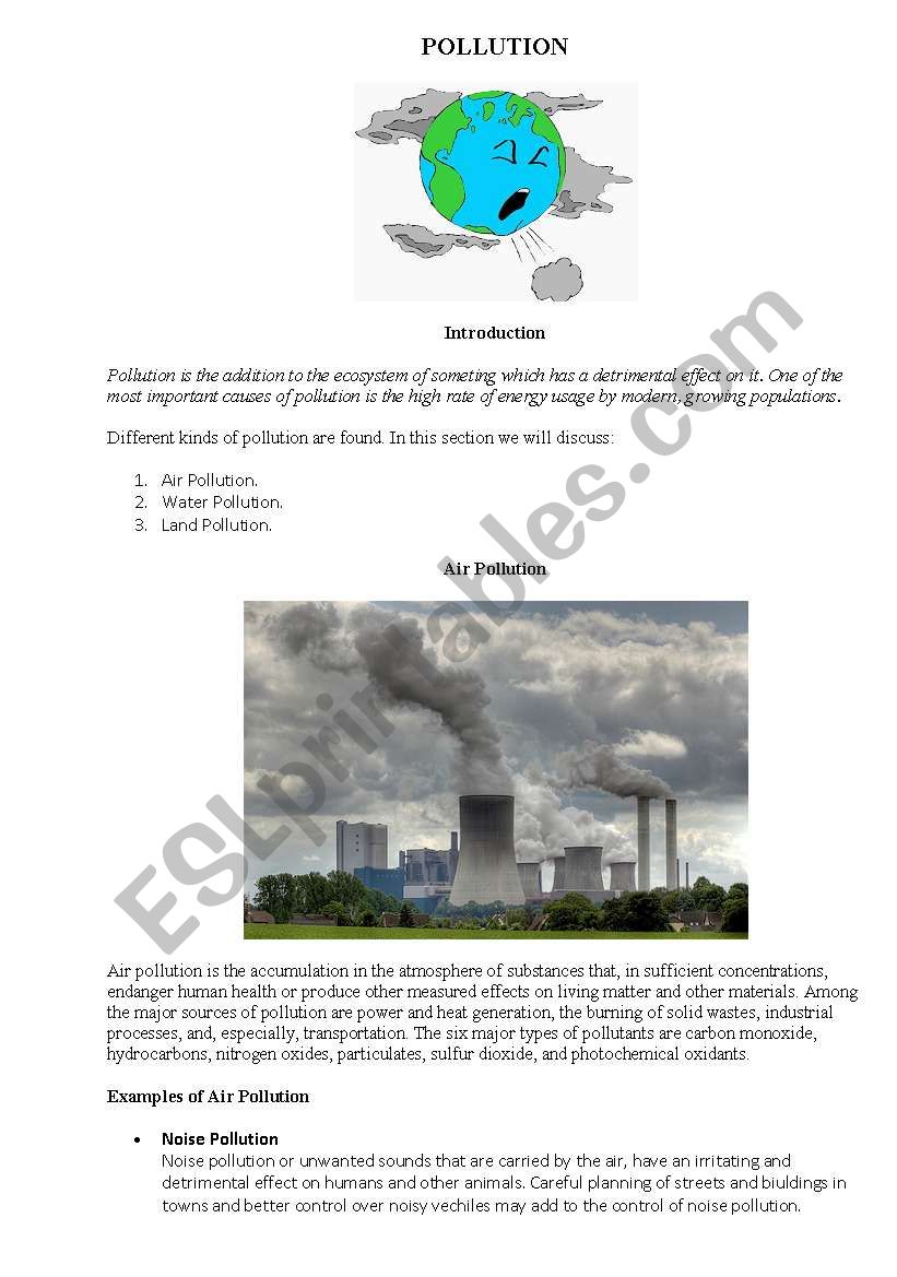 pollution worksheet