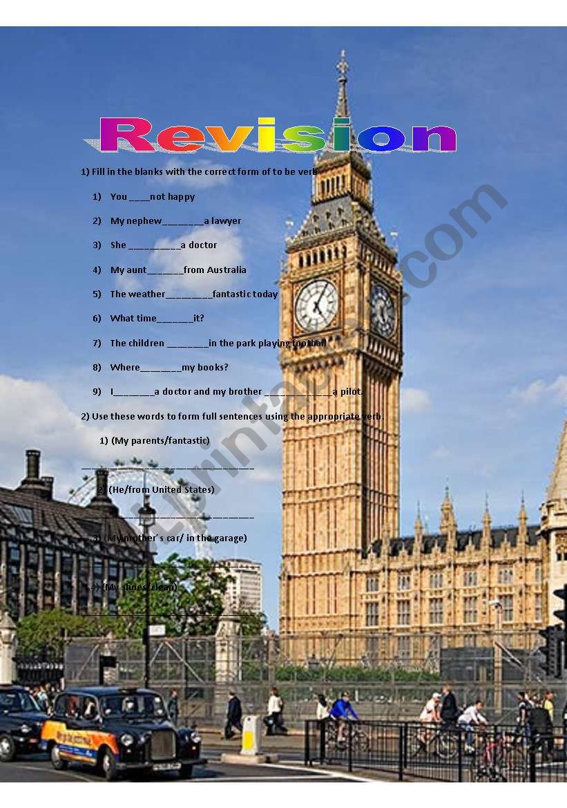 Revision to be verb worksheet