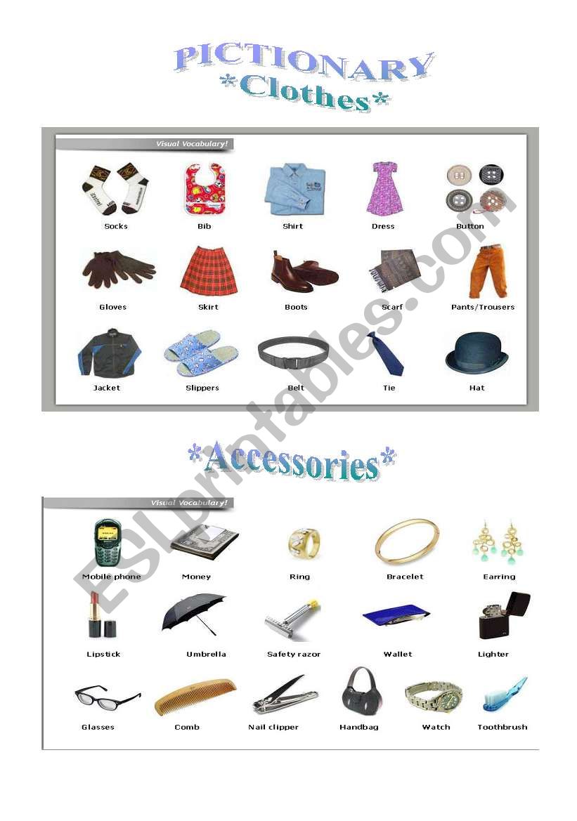 Clothes and accessories pictionary (visual vocabulary)