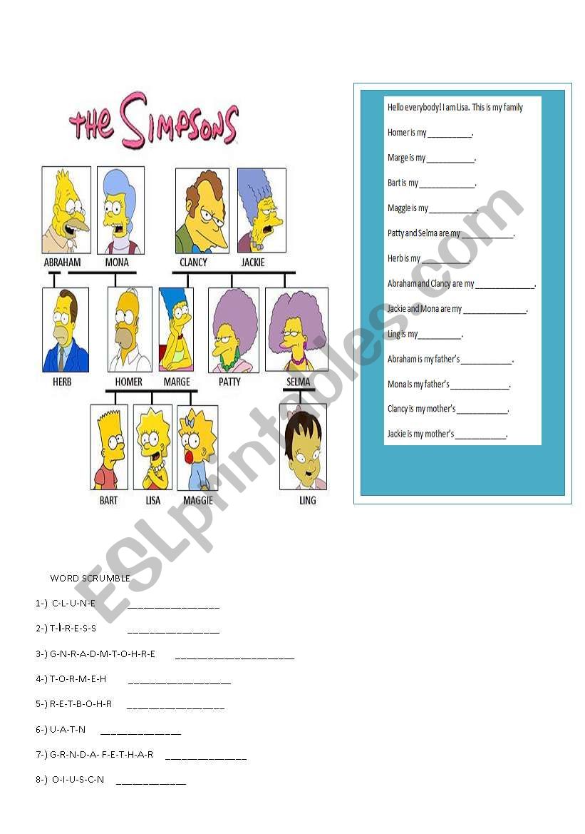 family members worksheet