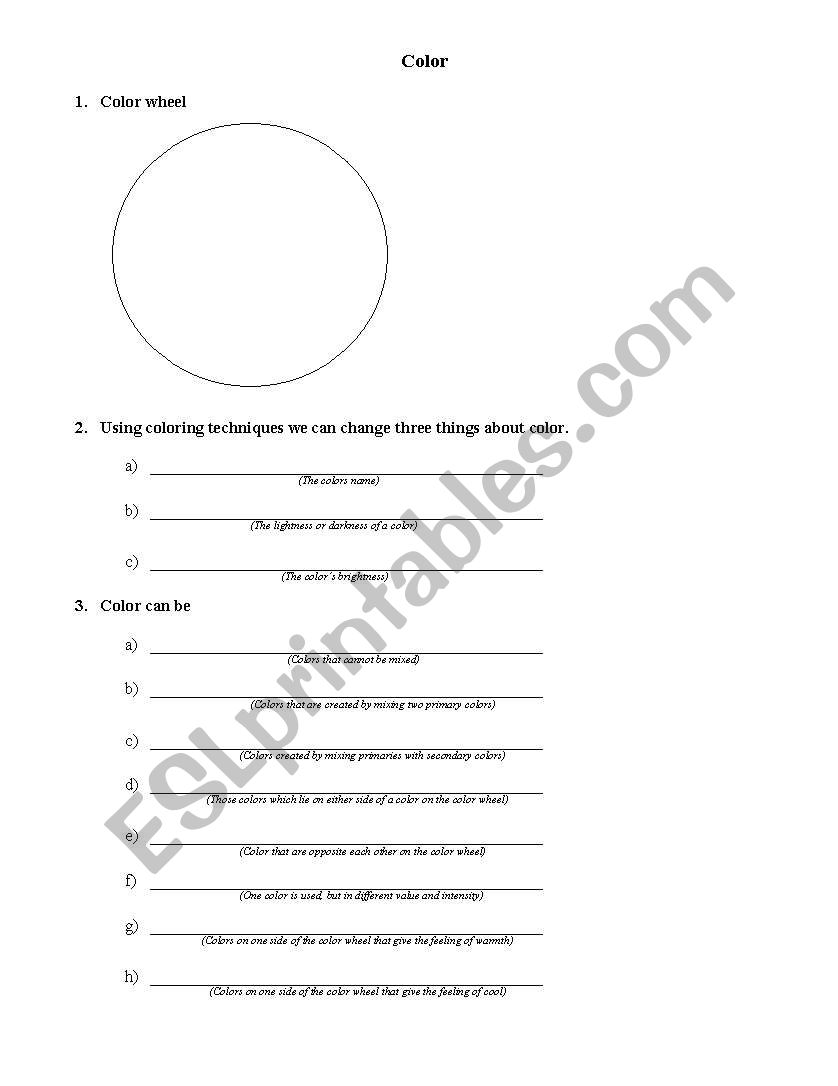 Color Worksheet worksheet