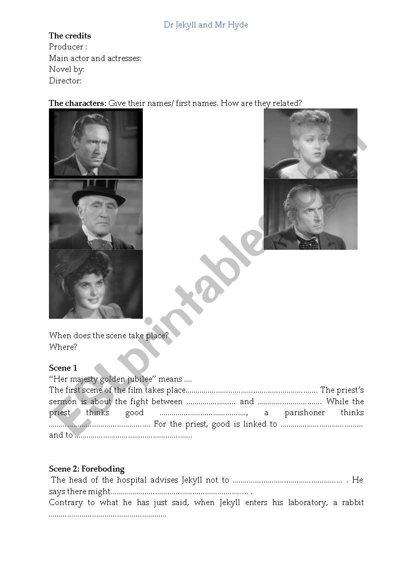 Dr Jekyll and Mr Hyde worksheet