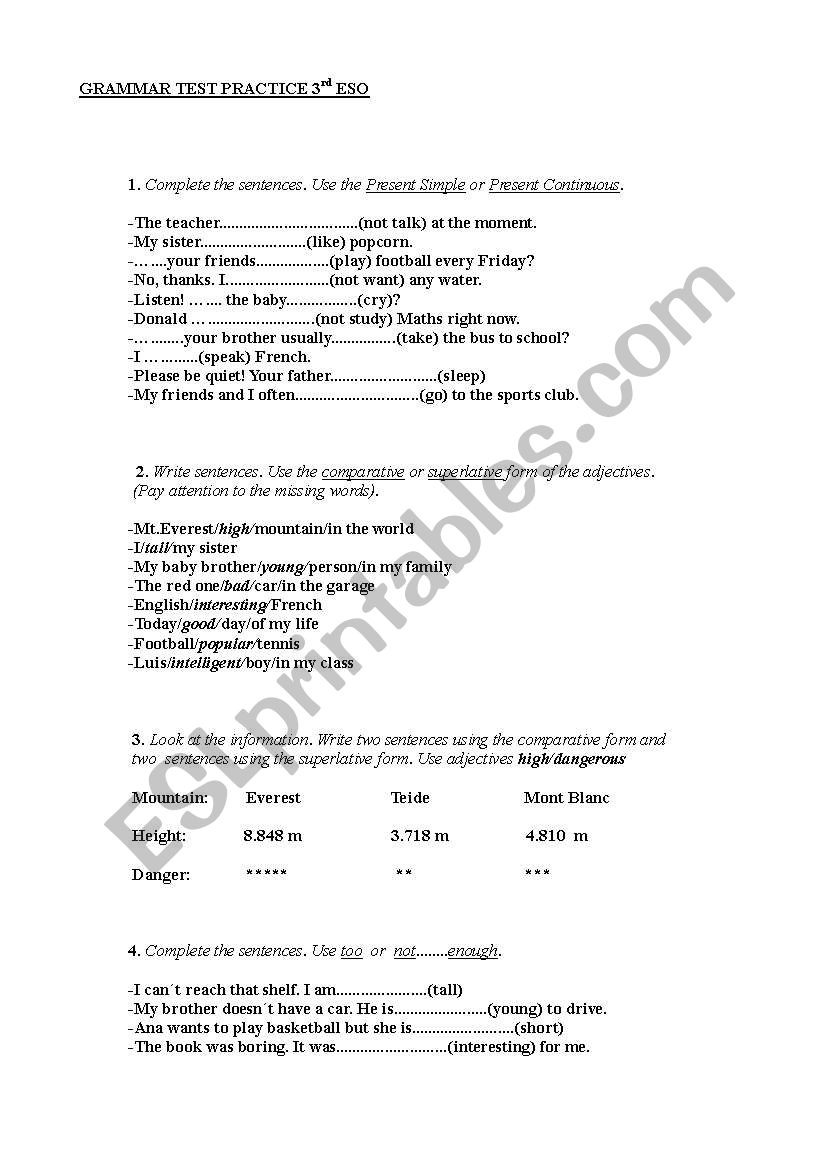 Grammar test Eso 3 worksheet