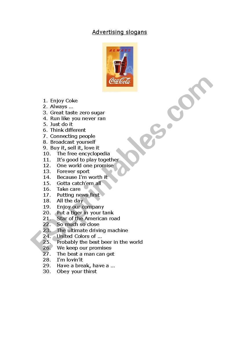 Advertising Slogans worksheet
