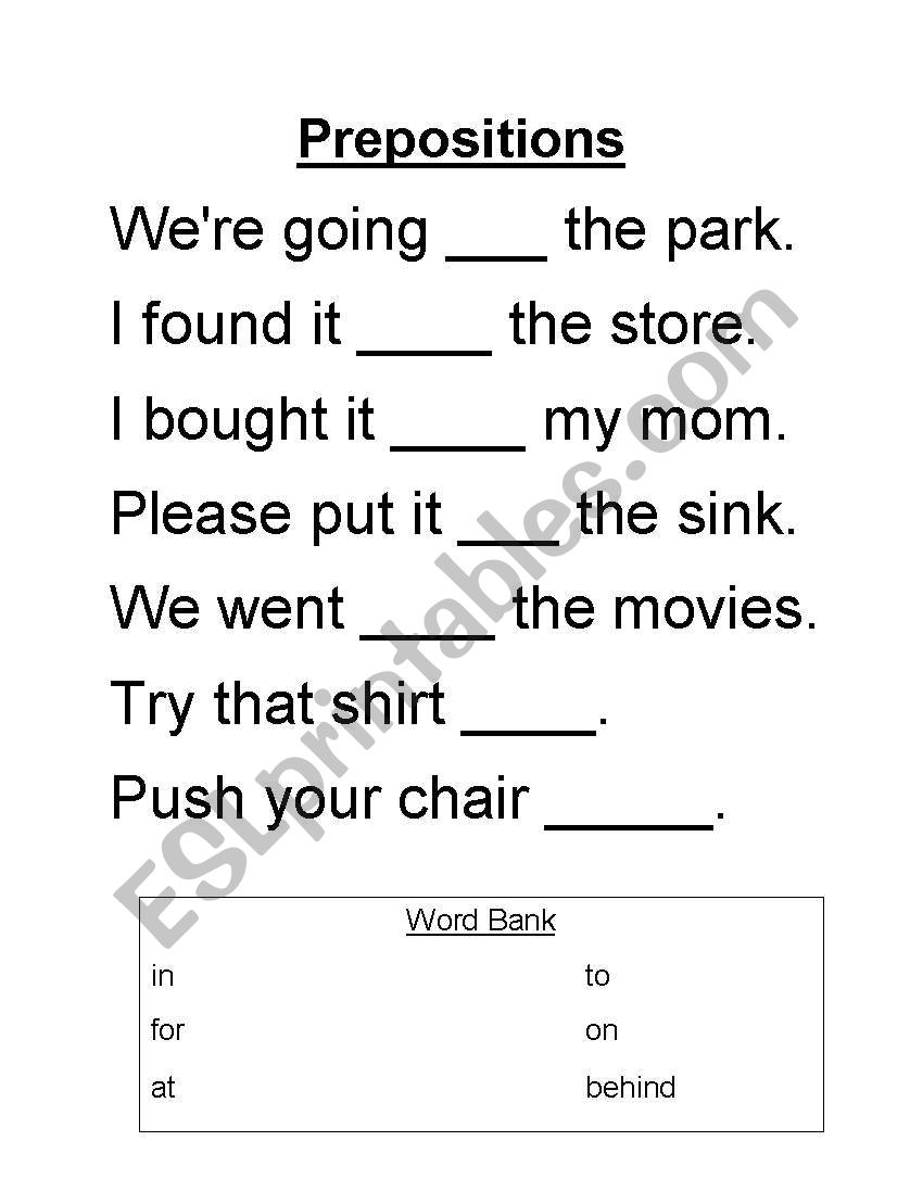 Prepositions worksheet