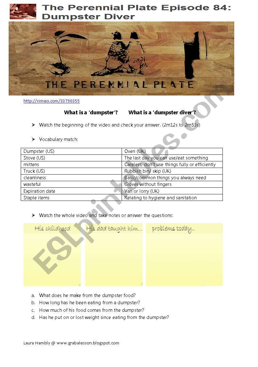 Dumpster Diver Video Lesson worksheet