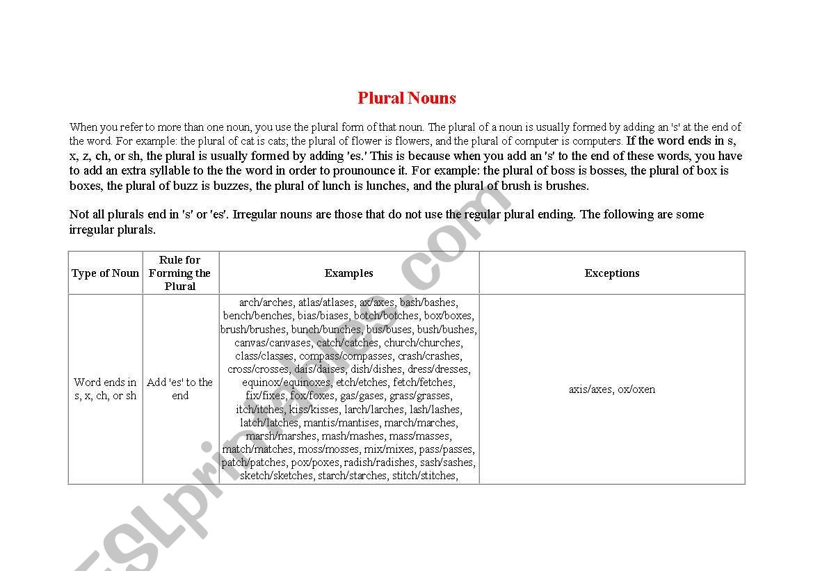 Plural nouns worksheet