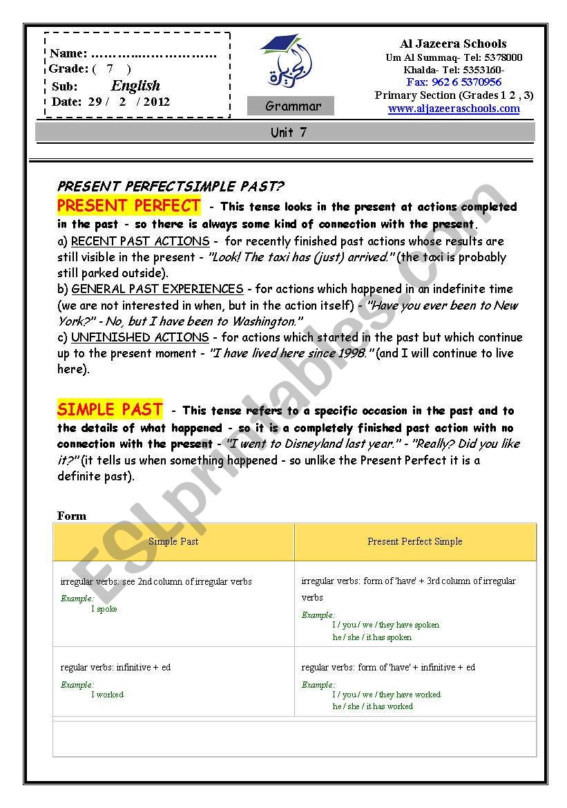 present perfect and simple past