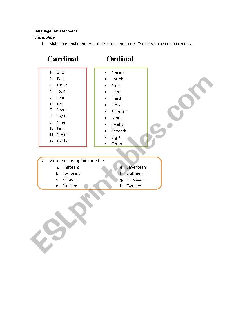 Presentation of Ordinal & Cardinal Numbers