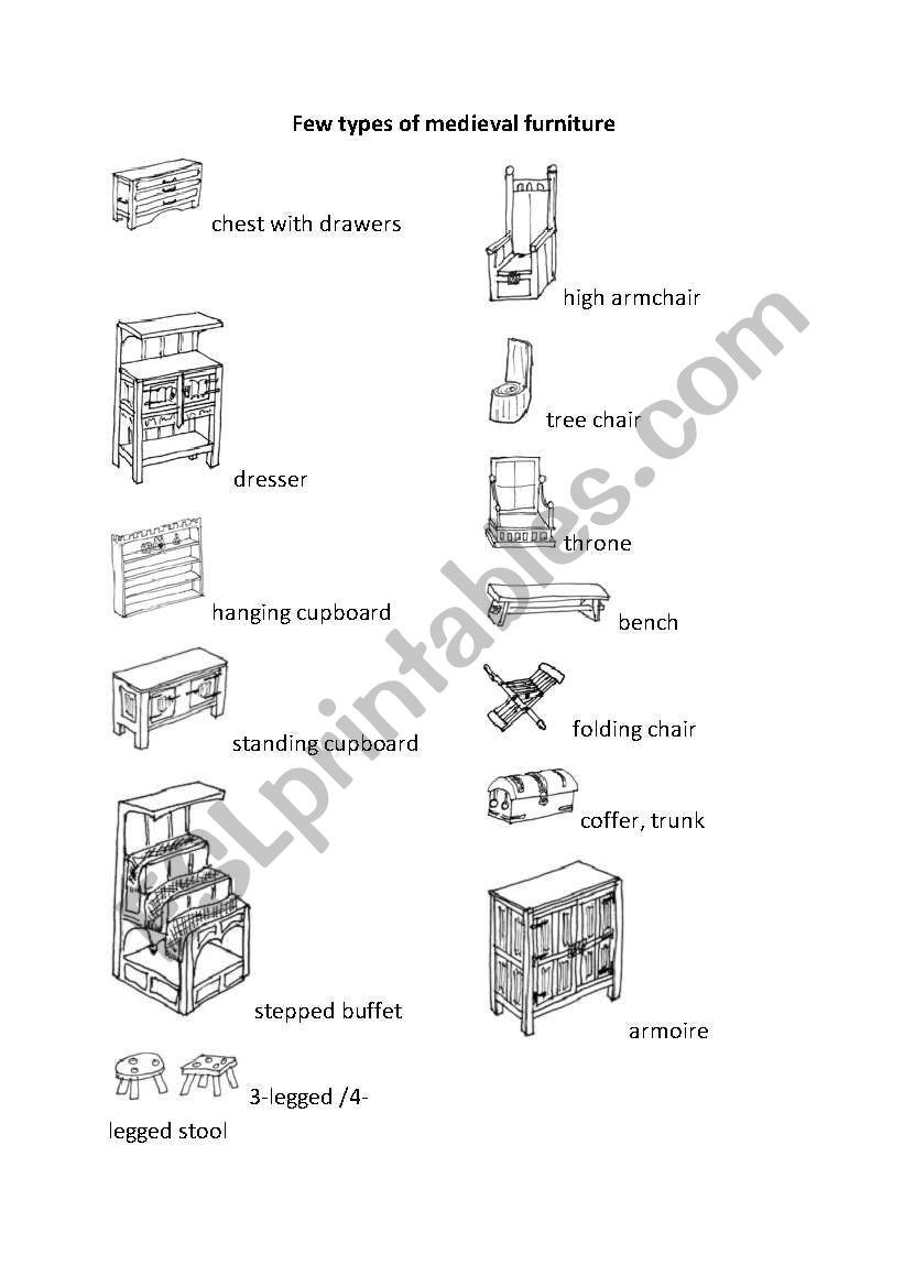 Types of Medieval Furnitre worksheet